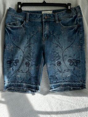 Sundance Tamara Floral Embroidered Denim Short | Boho Bermuda | Size 28